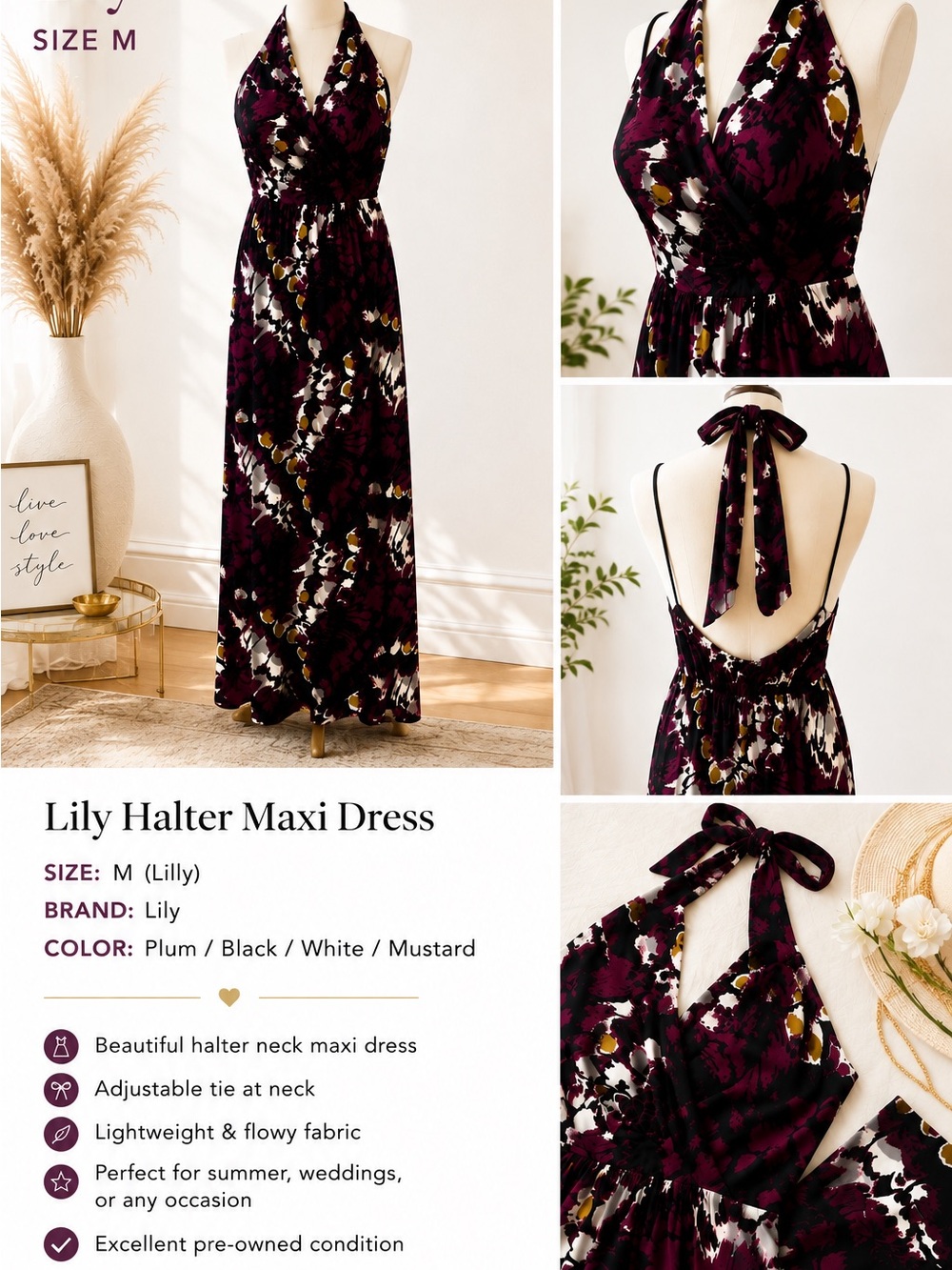 Lily Plum Floral Halter Maxi Dress